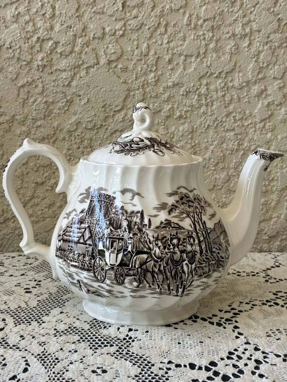 Vintage Myott Staffordshire Royal Mail Brown Transferware Ironstone Teapot